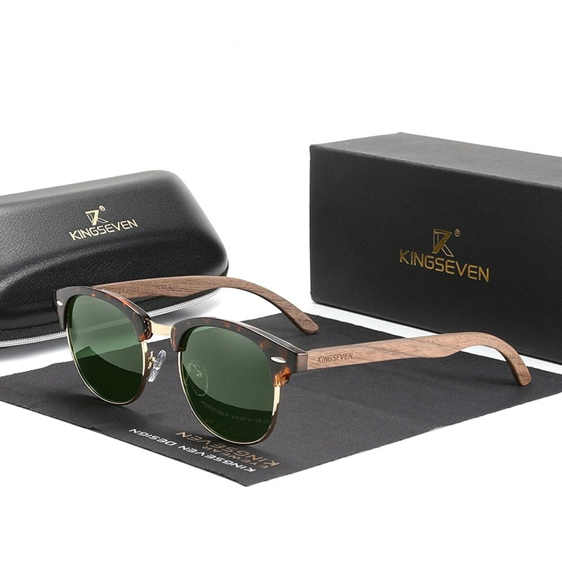 Men's Semi Rimless 'Aris' Wooden Sunglasses