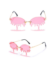 Women's Rimless Oval 'Drip Check' Plastic Sunglasses