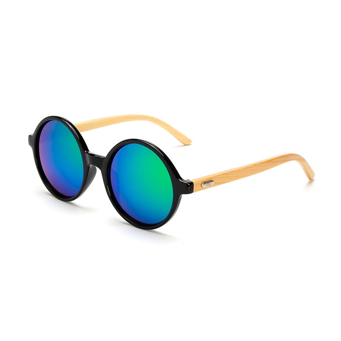 Unisex Round Plastic 'Sylvio' Wooden Sunglasses