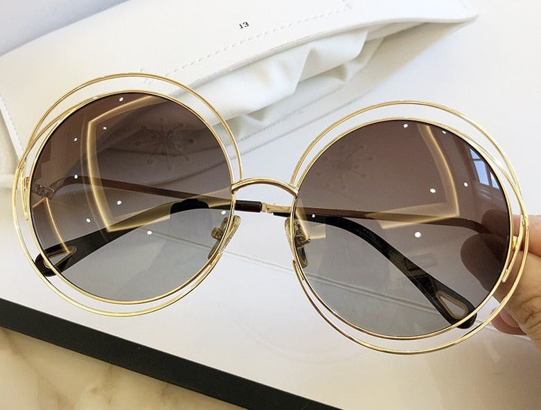 Women's Polarized Oval 'Yasin' Metal Sunglasses
