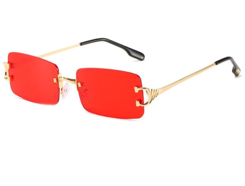 Women's Retro Rimless Rectangle 'Peachy' Metal Sunglasses