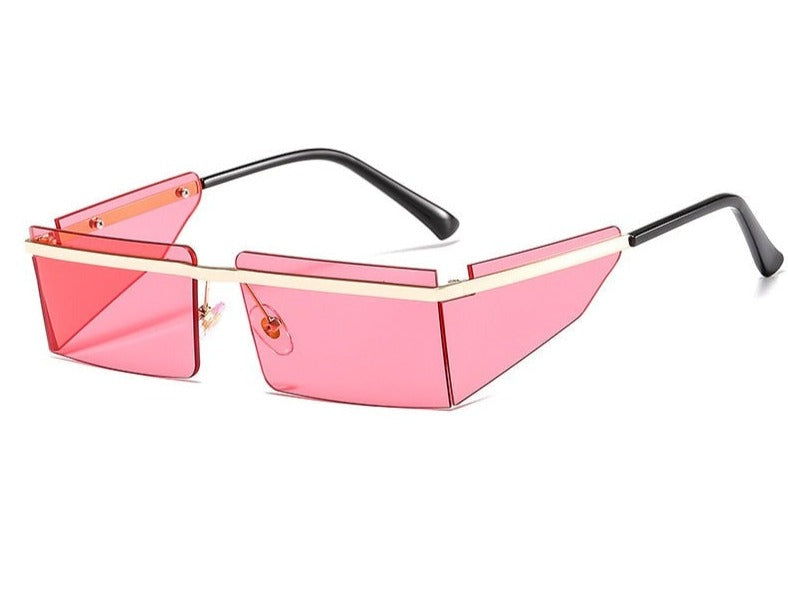 Women's Small Rectangle Rimless 'Vani Pink' Metal Sunglasses