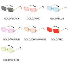 Women's Retro Rimless Rectangle 'Peachy' Metal Sunglasses