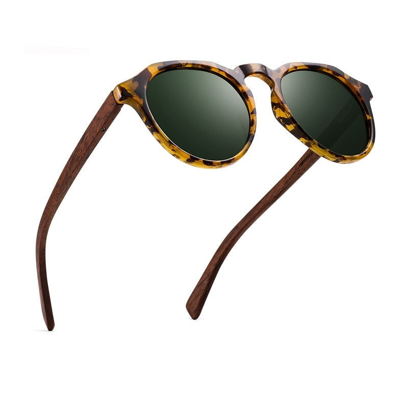 Women's Polarized Round 'Fiesty Cheetah' Wooden Sunglasses