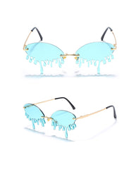 Women's Rimless Oval 'Drip Check' Plastic Sunglasses