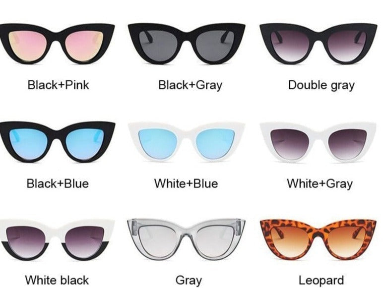Retro Cat Eye Sunglasses - In Pink, White, Leopard, and Black