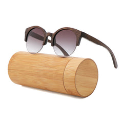 Women's Semi-Rimless Round 'Leona' Wooden Sunglasses