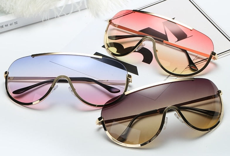 Women's Oversized Oval 'Queue' Metal Sunglasses