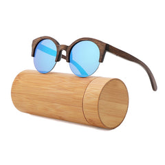 Women's Semi-Rimless Round 'Leona' Wooden Sunglasses