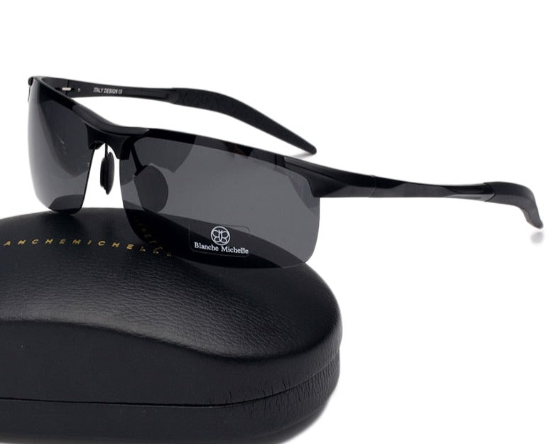 Men's Polarized Aviation Rectangle 'Seaman Hill' Metal Sunglasses