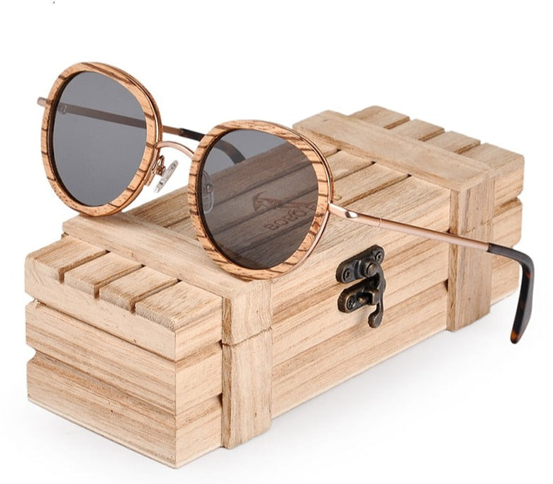 Women's Polarized Oval  'Sunrayes' Wooden Metal Sunglasses