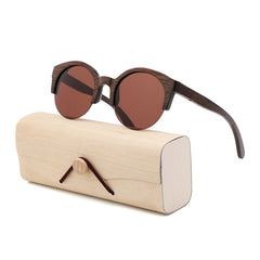 Women's Semi-Rimless Round 'Leona' Wooden Sunglasses