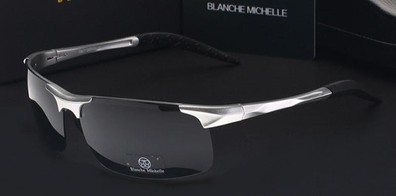 Men's Polarized Aviation Rectangle 'Seaman Hill' Metal Sunglasses