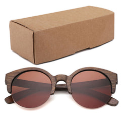 Women's Semi-Rimless Round 'Leona' Wooden Sunglasses