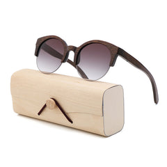 Women's Semi-Rimless Round 'Leona' Wooden Sunglasses