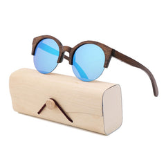 Women's Semi-Rimless Round 'Leona' Wooden Sunglasses