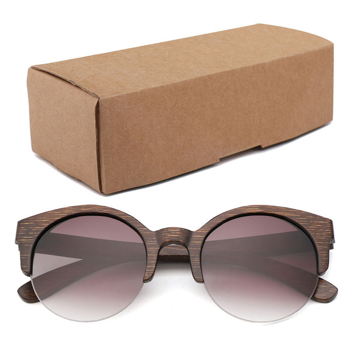 Women's Semi-Rimless Round 'Leona' Wooden Sunglasses