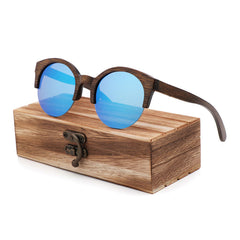 Women's Semi-Rimless Round 'Leona' Wooden Sunglasses