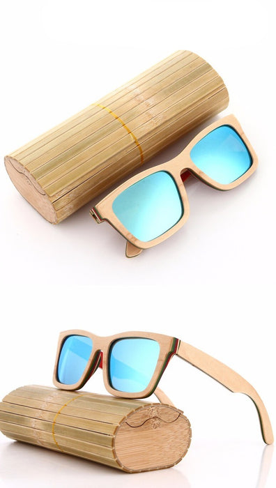 Men's Wooden Bamboo 'Caroline' Square Sunglasses