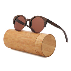 Women's Semi-Rimless Round 'Leona' Wooden Sunglasses