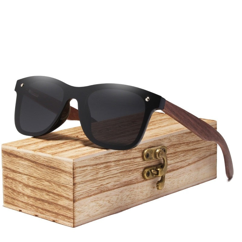 Men's Polarized 'Wallnut' Wood Mirror Sunglasses