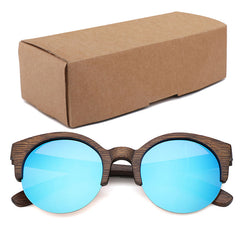 Women's Semi-Rimless Round 'Leona' Wooden Sunglasses