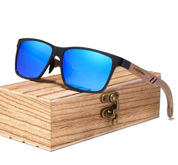 Men's Square Polarized 'Blue Sky' Wooden Sunglasses