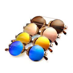 Unisex Retro Round 'Swallow' Wooden Bamboo Sunglasses