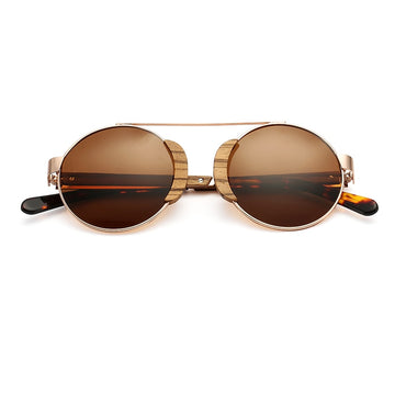 Unisex Retro Round 'Swallow' Wooden Bamboo Sunglasses