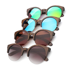 Women's Semi-Rimless Round 'Leona' Wooden Sunglasses