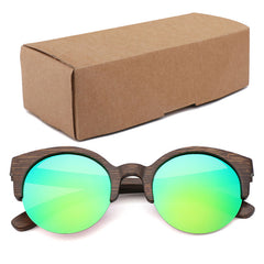 Women's Semi-Rimless Round 'Leona' Wooden Sunglasses