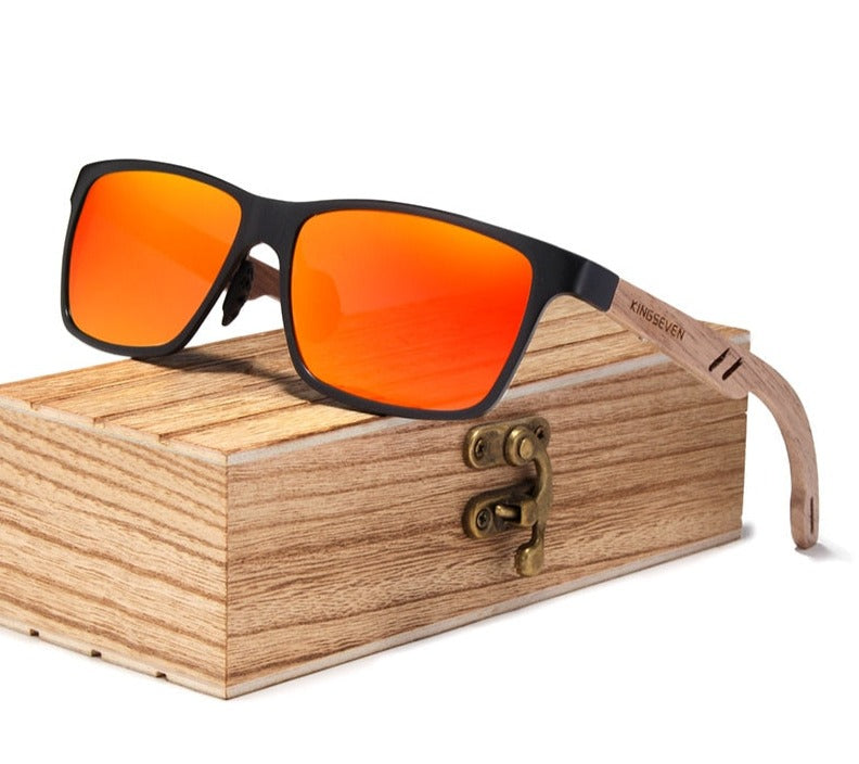 Men's Square Polarized 'Blue Sky' Wooden Sunglasses