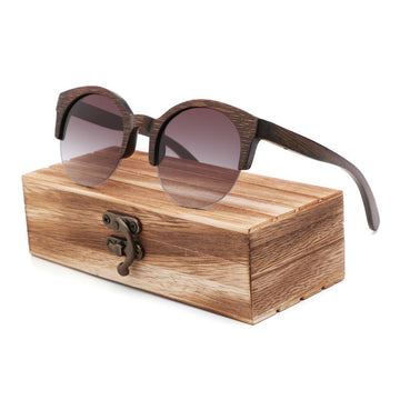 Women's Semi-Rimless Round 'Leona' Wooden Sunglasses