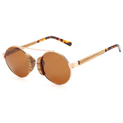 Unisex Retro Round 'Swallow' Wooden Bamboo Sunglasses