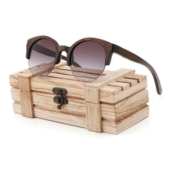 Women's Semi-Rimless Round 'Leona' Wooden Sunglasses