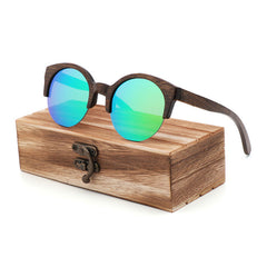 Women's Semi-Rimless Round 'Leona' Wooden Sunglasses