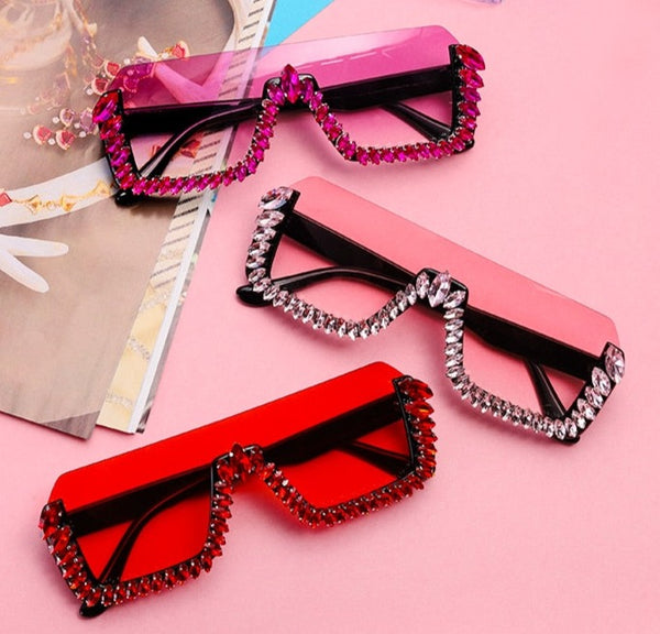 Women's Oversized Semi-Rimless Square 'Plums ' Plastic Sunglasses