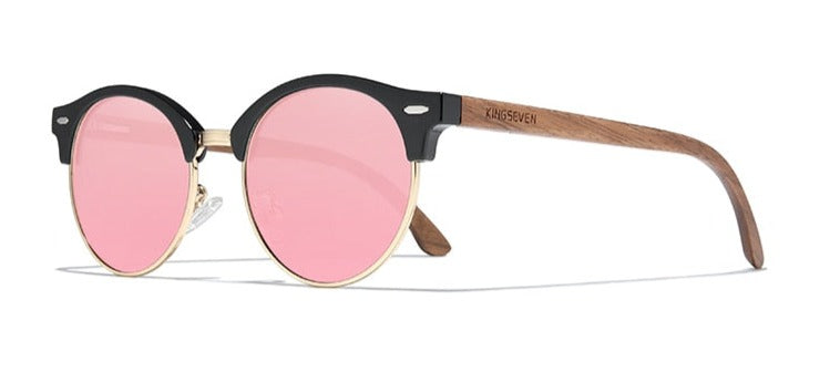 Women's Semi Rimless Round 'Wyndham' Wooden Sunglasses