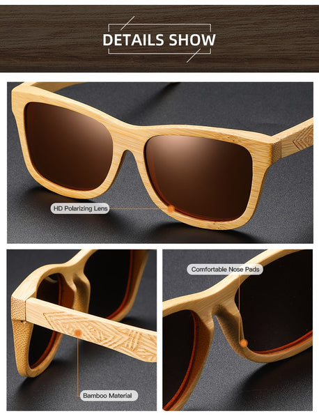 Men's Natural Wooden Bamboo 'Higher' Oval Sunglasses