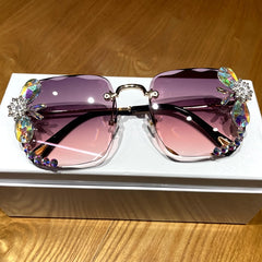 Women's Square 'Floral Eye Wear' Metal Sunglasses