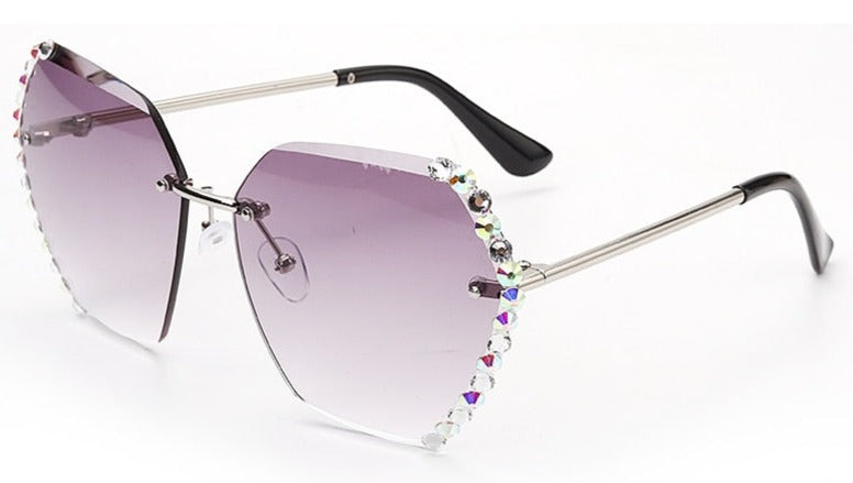 Women's Rimless Hexagone 'Stone' Metal Sunglasses