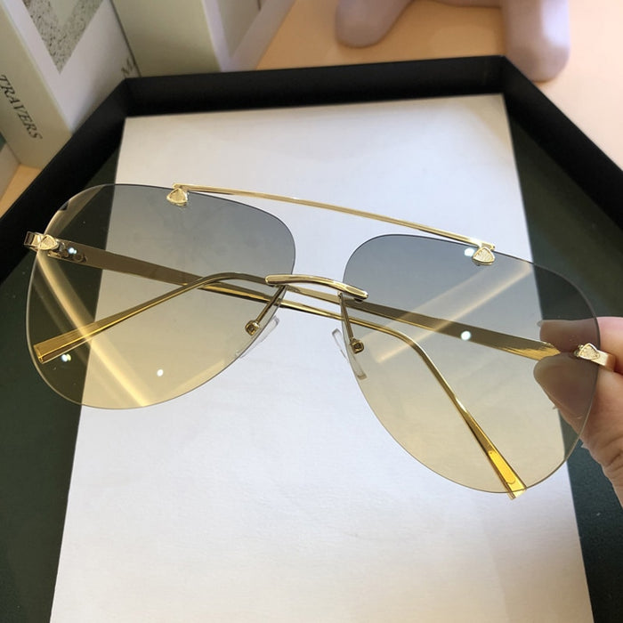 men's Vintage Rimless 'Star Sun' Alloy Aviator Sunglasses