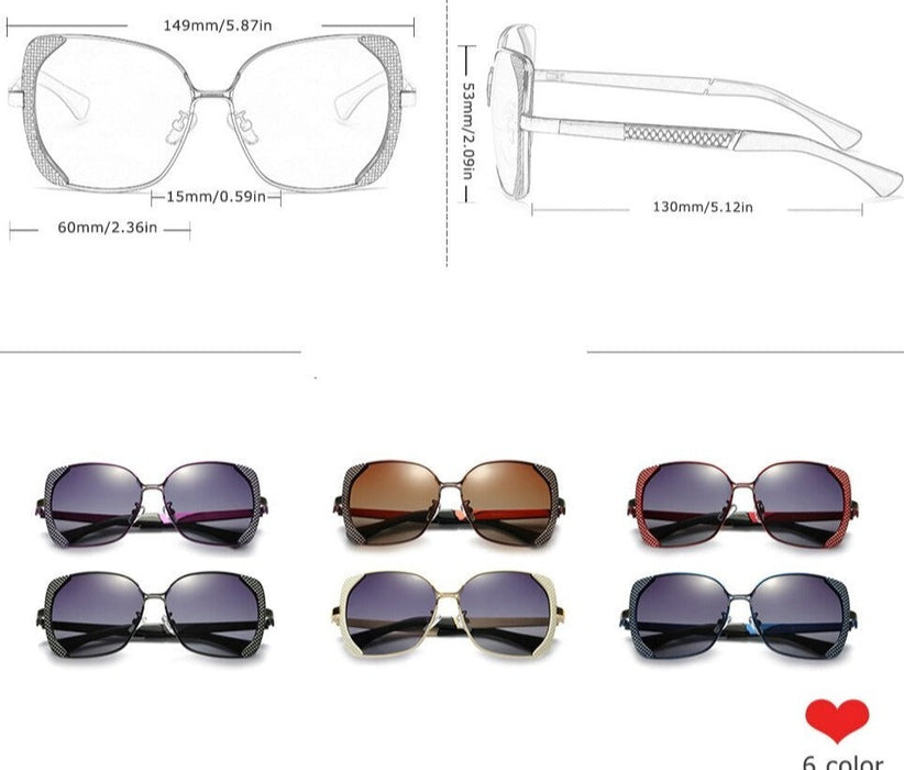 Women's Polarized Rectangle 'Cielo ' Metal Sunglasses