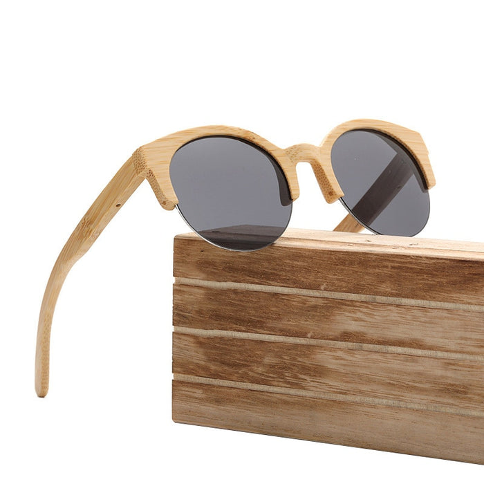 Women's Retro Round 'Simply Bella' Wooden Bamboo Sunglasses