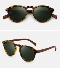 Women's Polarized Round 'Fiesty Cheetah' Wooden Sunglasses