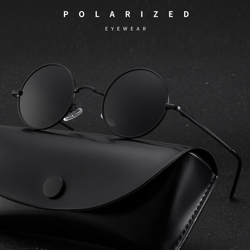 Men's Polarized Round 'Black Blaze' Metal Sunglasses