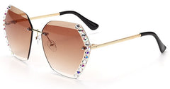 Women's Rimless Hexagone 'Stone' Metal Sunglasses