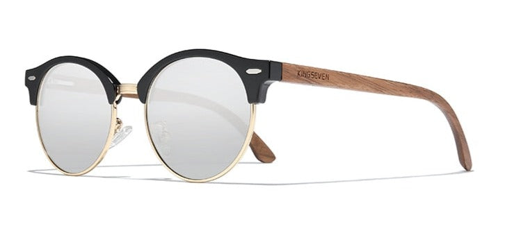 Women's Semi Rimless Round 'Wyndham' Wooden Sunglasses