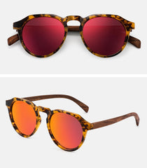 Women's Polarized Round 'Fiesty Cheetah' Wooden Sunglasses