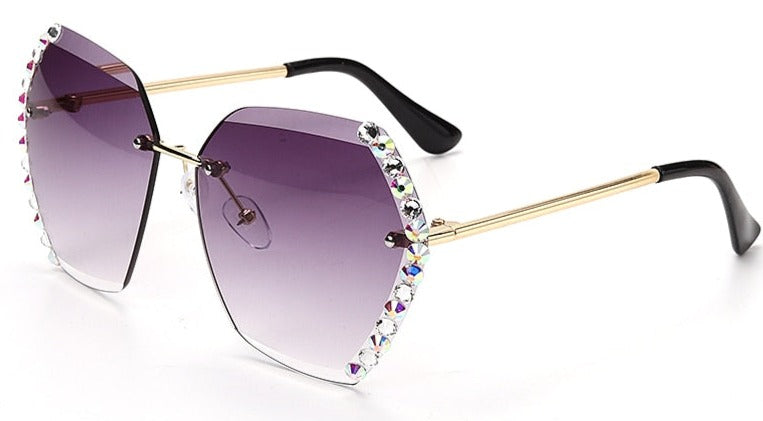Women's Rimless Hexagone 'Stone' Metal Sunglasses